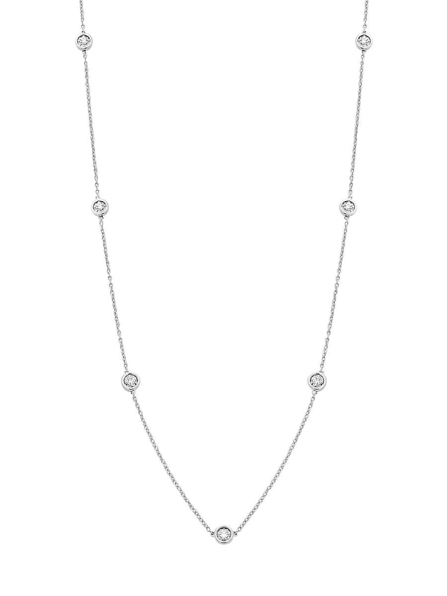 Womens 14K White Gold & 0.25 TCW Diamond Station Necklace Product Image