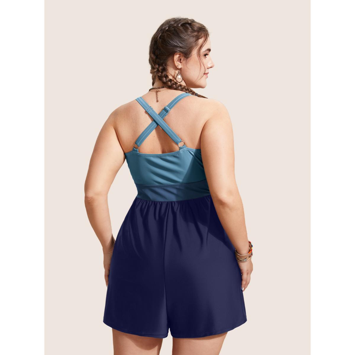 Plus Size Patchwork Contrast Crossover One Piece Swimsuit Women's Swimwear Stone Beach Twist Curve Bathing Suits High stretch One Pieces BloomChic 12/L Product Image