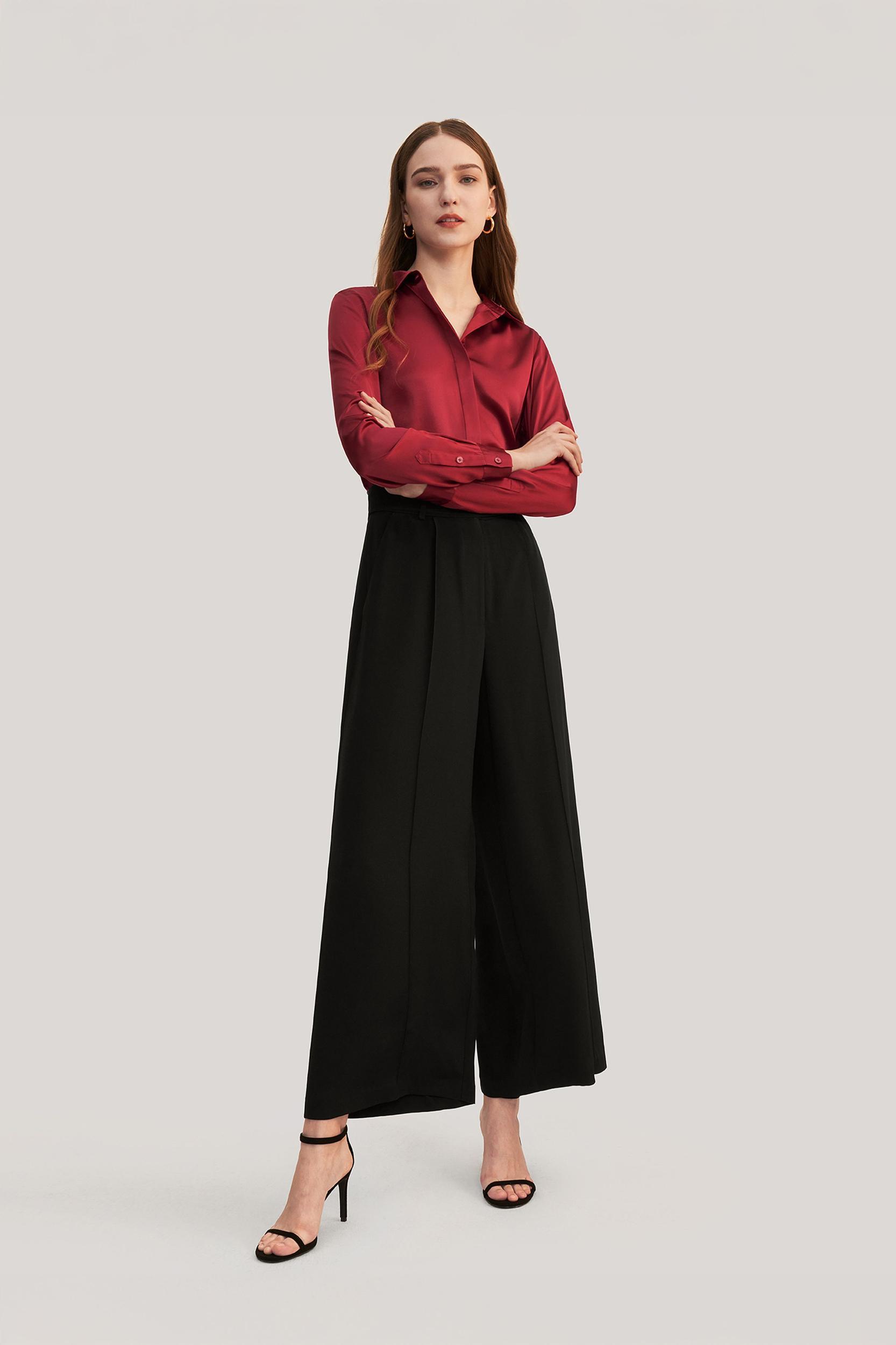 Basic Concealed Placket Silk Shirt Product Image