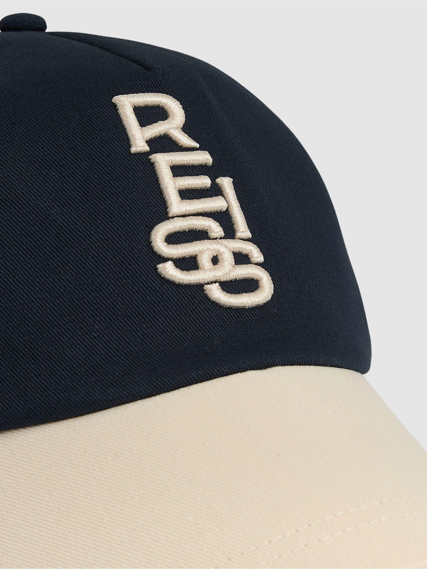 Cotton Contrast-Peak Logo Baseball Cap in Ecru/Navy Product Image