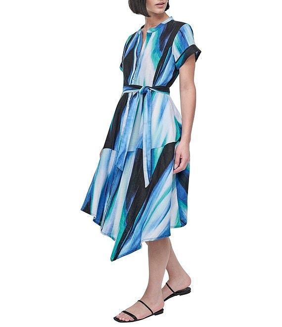 DKNY by Donna Karan Linen Short Sleeve Tie Waist Dress Product Image