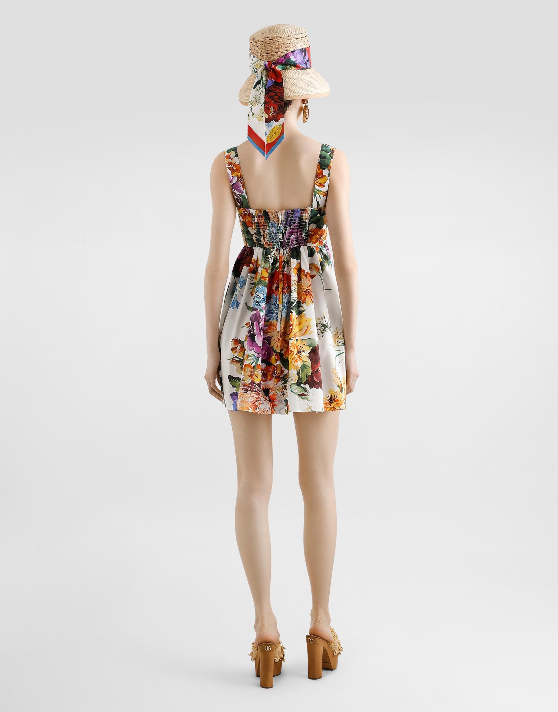 DOLCE & GABBANA Multicolor Sleeveless Dress With Bustier Style Neckline And All-over Floral Print In Cotton Woman Product Image