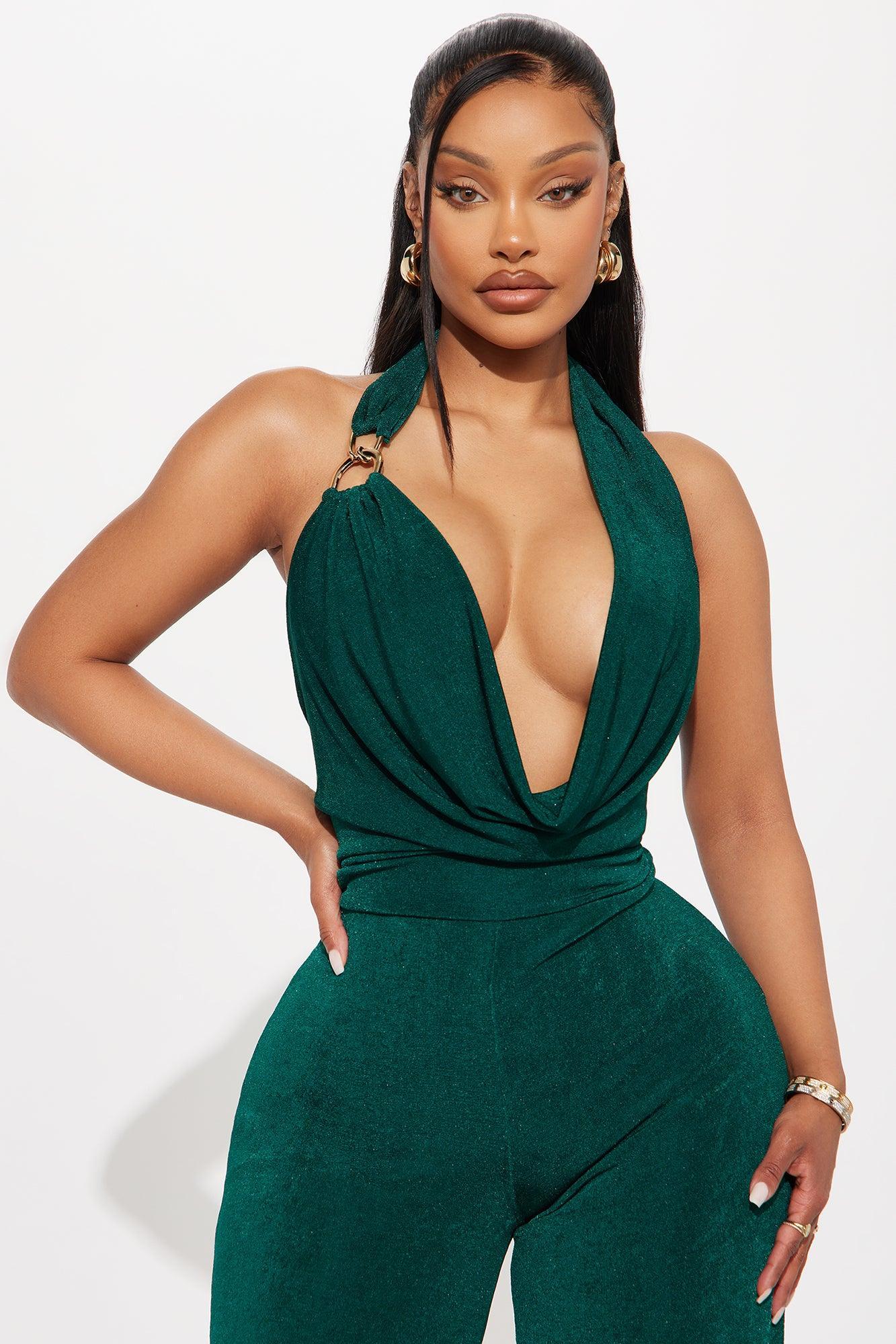 Wave Sounds Slinky Halter Jumpsuit - Hunter Product Image