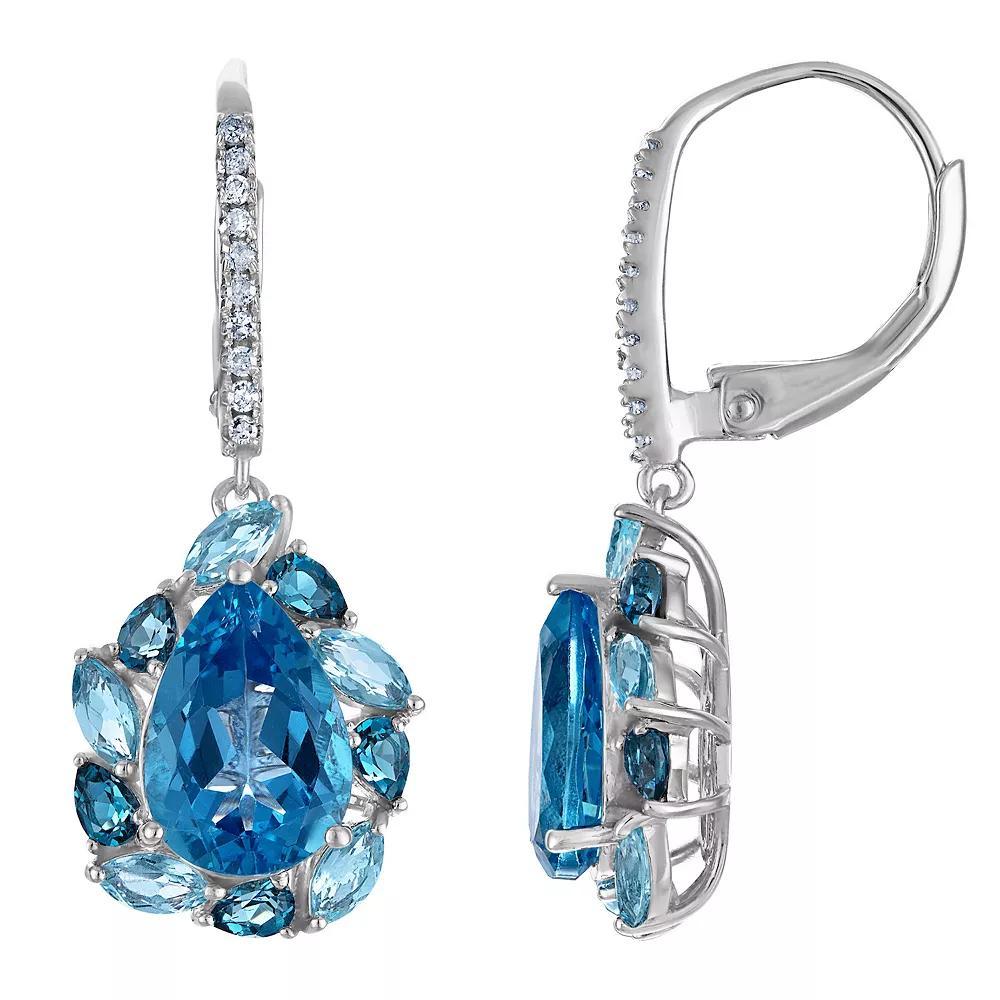 Tiara Sterling Silver Blue Topaz & 1/10 Carat T.W. Diamond Leverback Earrings, Women's Product Image