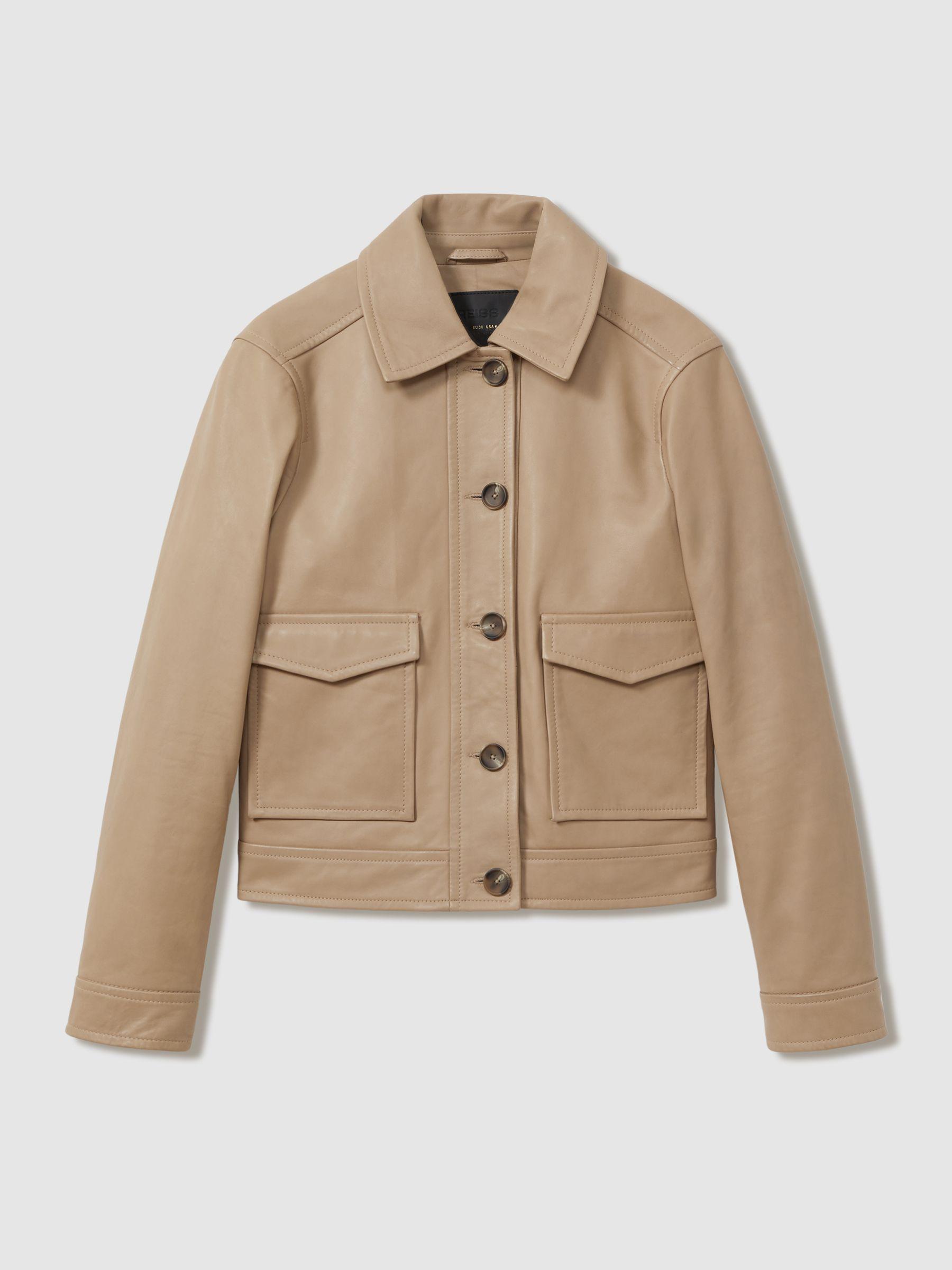 Leather Trucker Jacket in Neutral Product Image