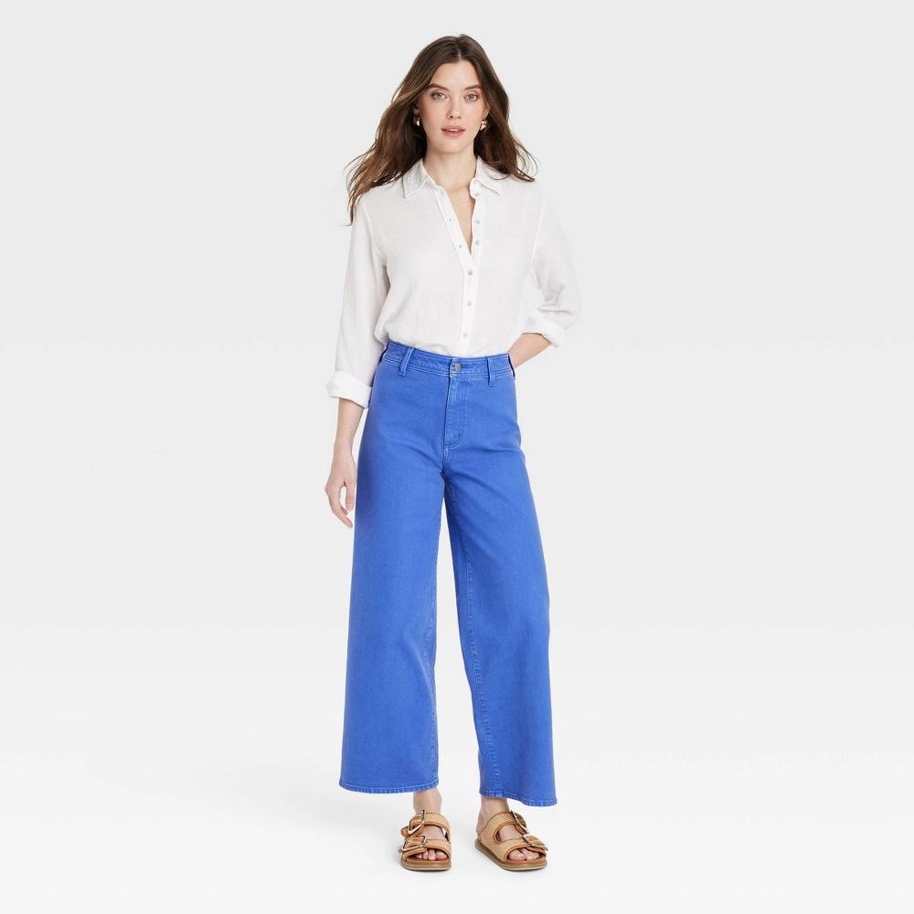 Women's High-Rise Sailor Wide Leg Ankle Jeans - Universal Thread™ Blue 8: Relaxed Fit Back Pocket, Belt Loops Product Image