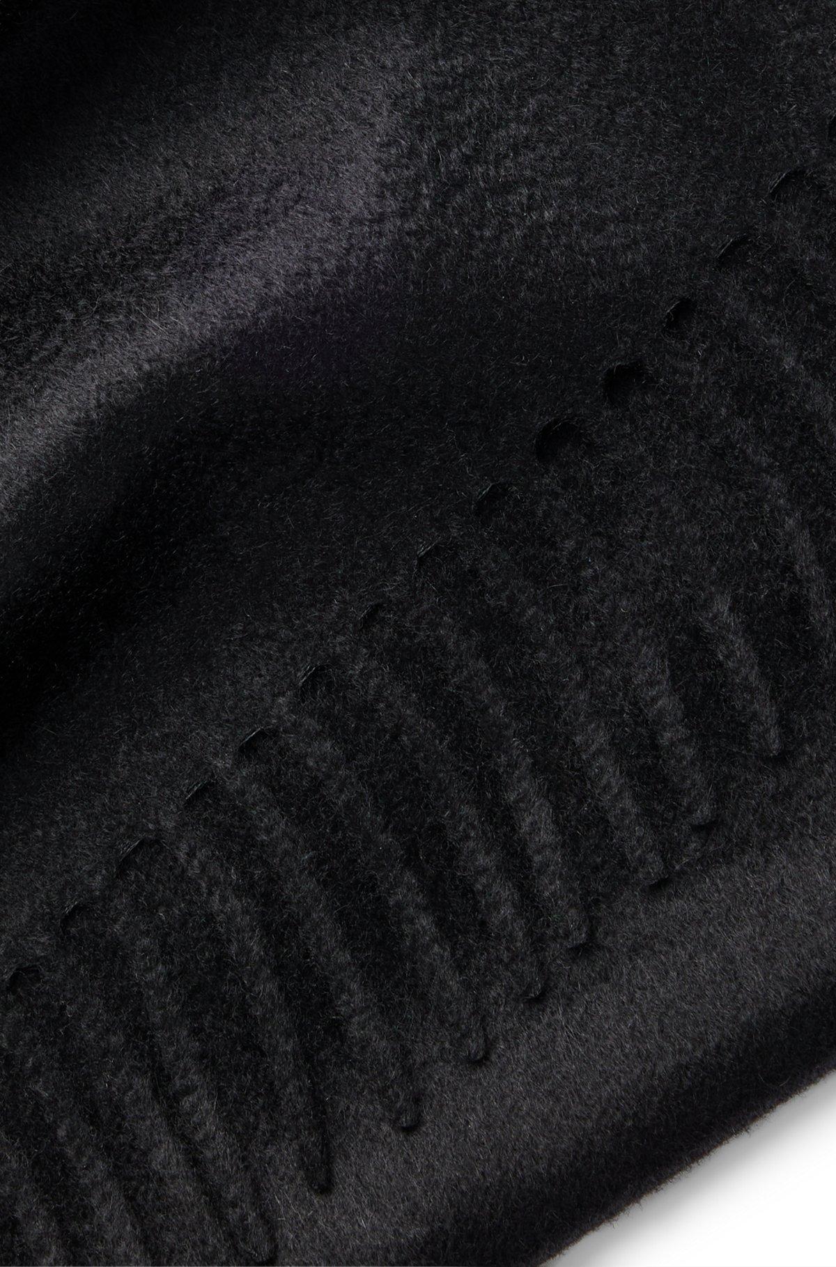 BOSS - Fringed scarf in pure Italian cashmere with embroidered logo - Beige Product Image