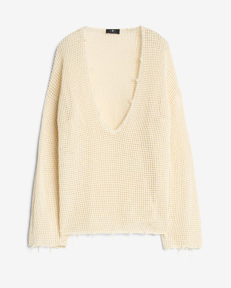 Deep V-Neck Open Knit Pullover Product Image