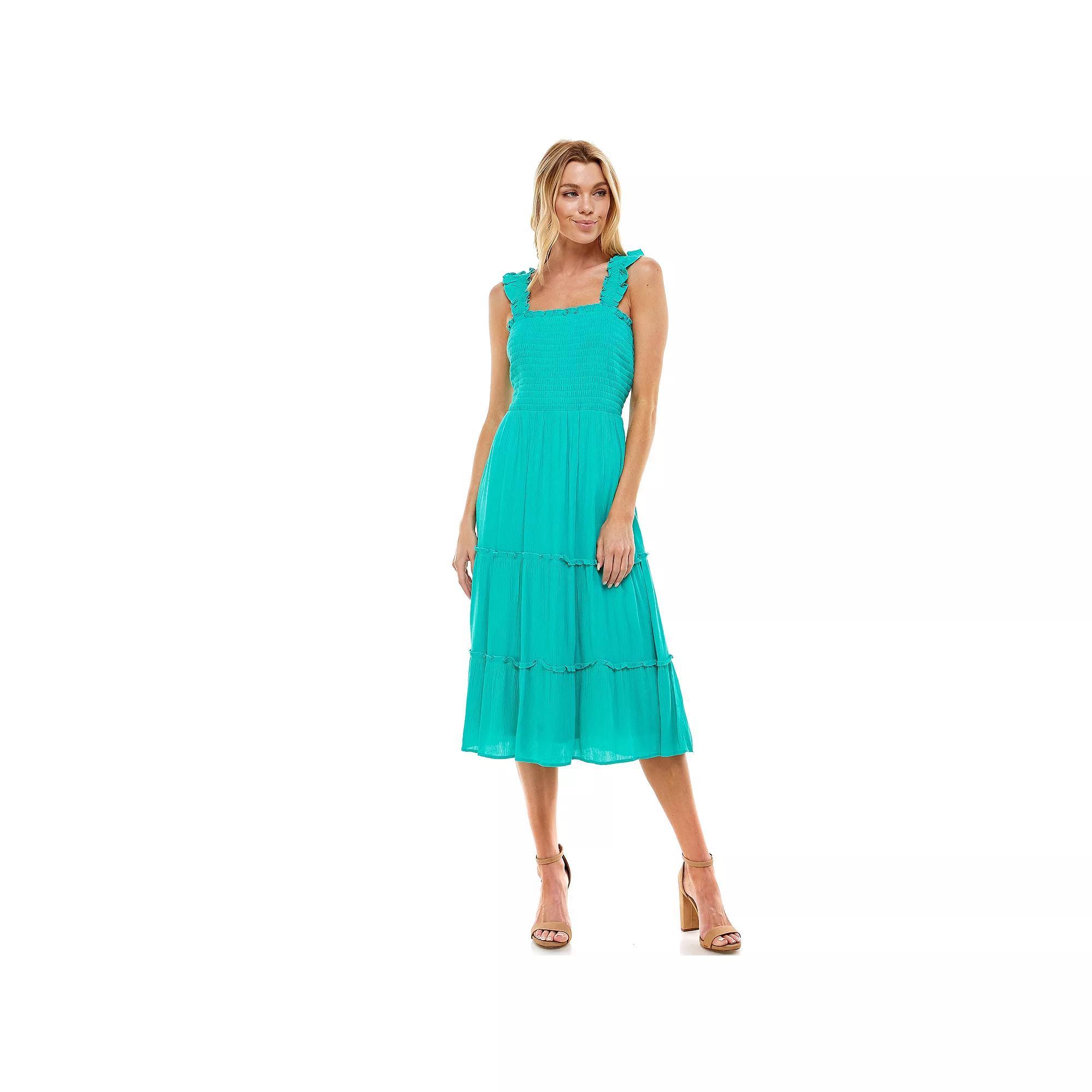 Juniors As U Wish Tiered Smocked Midi Dress, Womens Product Image