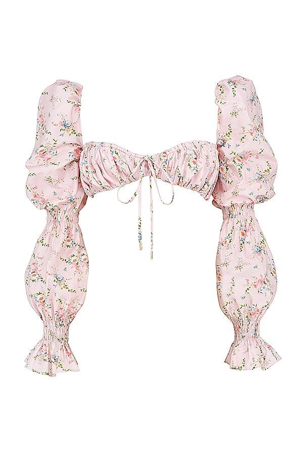 Henrietta Pink Floral Shirred Bralette Top Product Image
