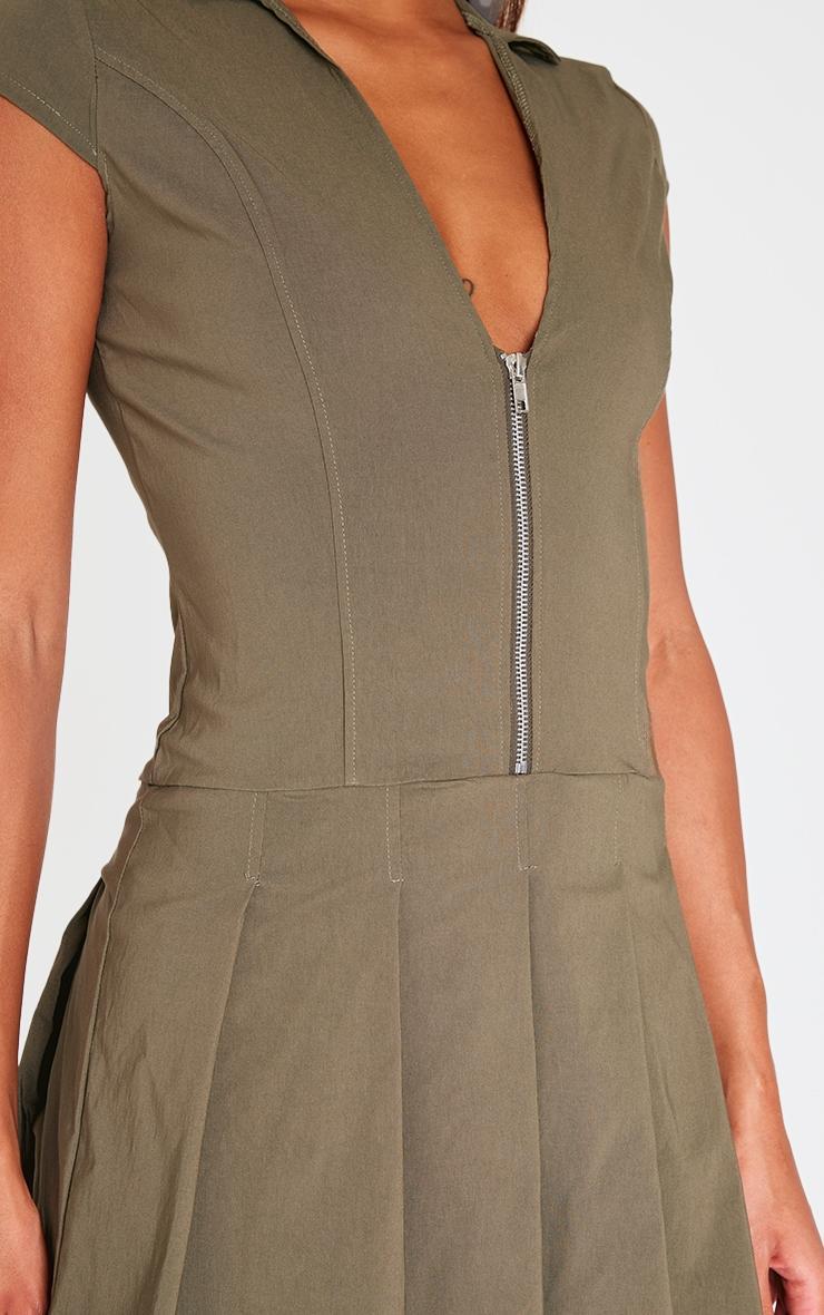 Khaki Zip Up Pleated Shift Dress Product Image