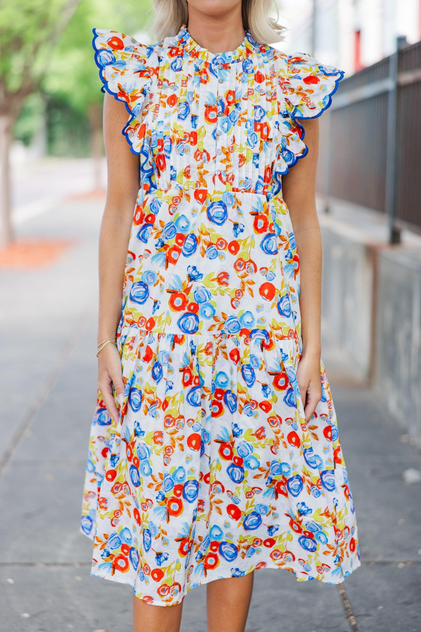 Talk About Fun Blue Floral Dress Female Product Image