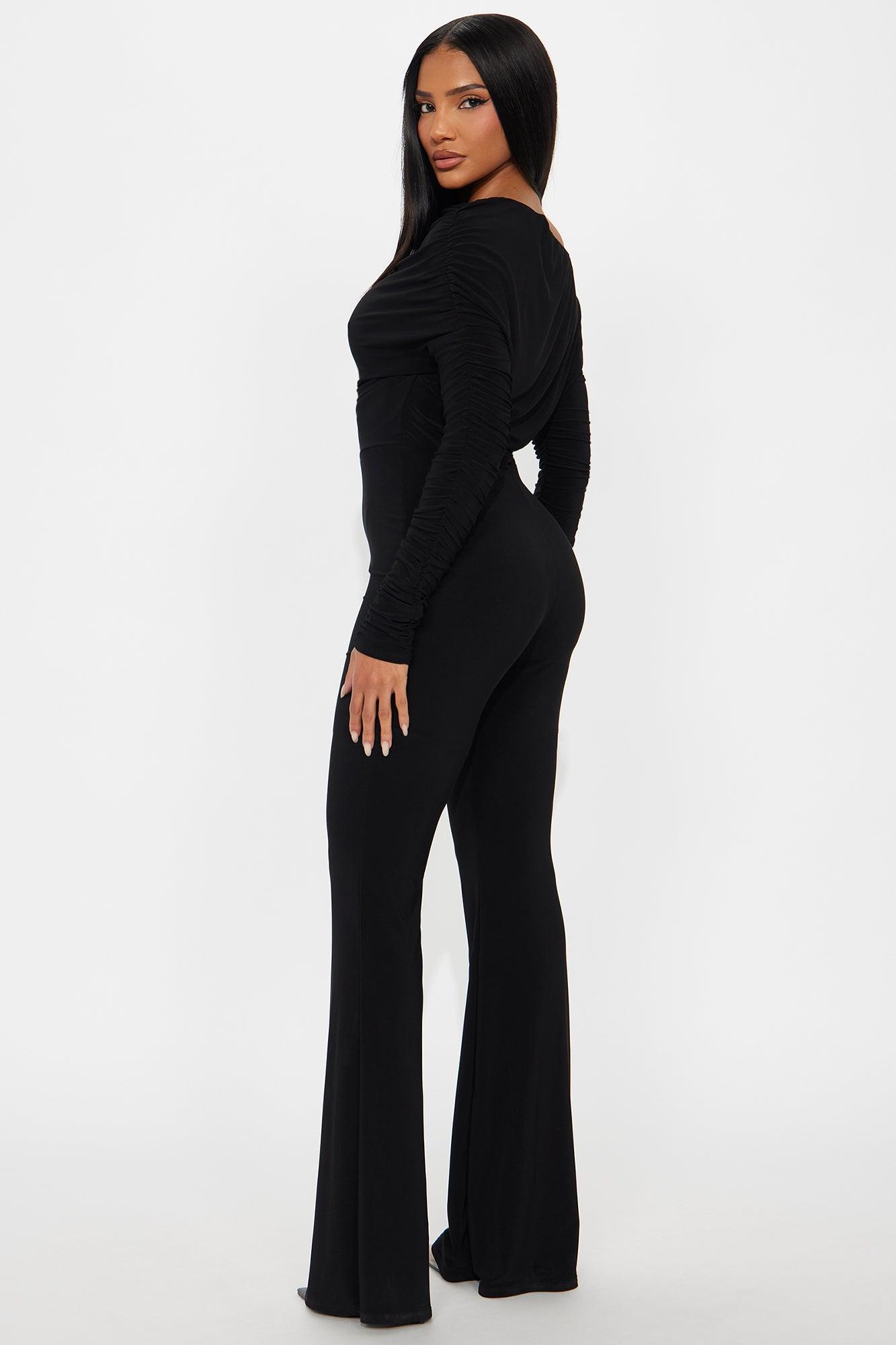 Evangeline Off Shoulder Flare Leg Jumpsuit - Black Product Image