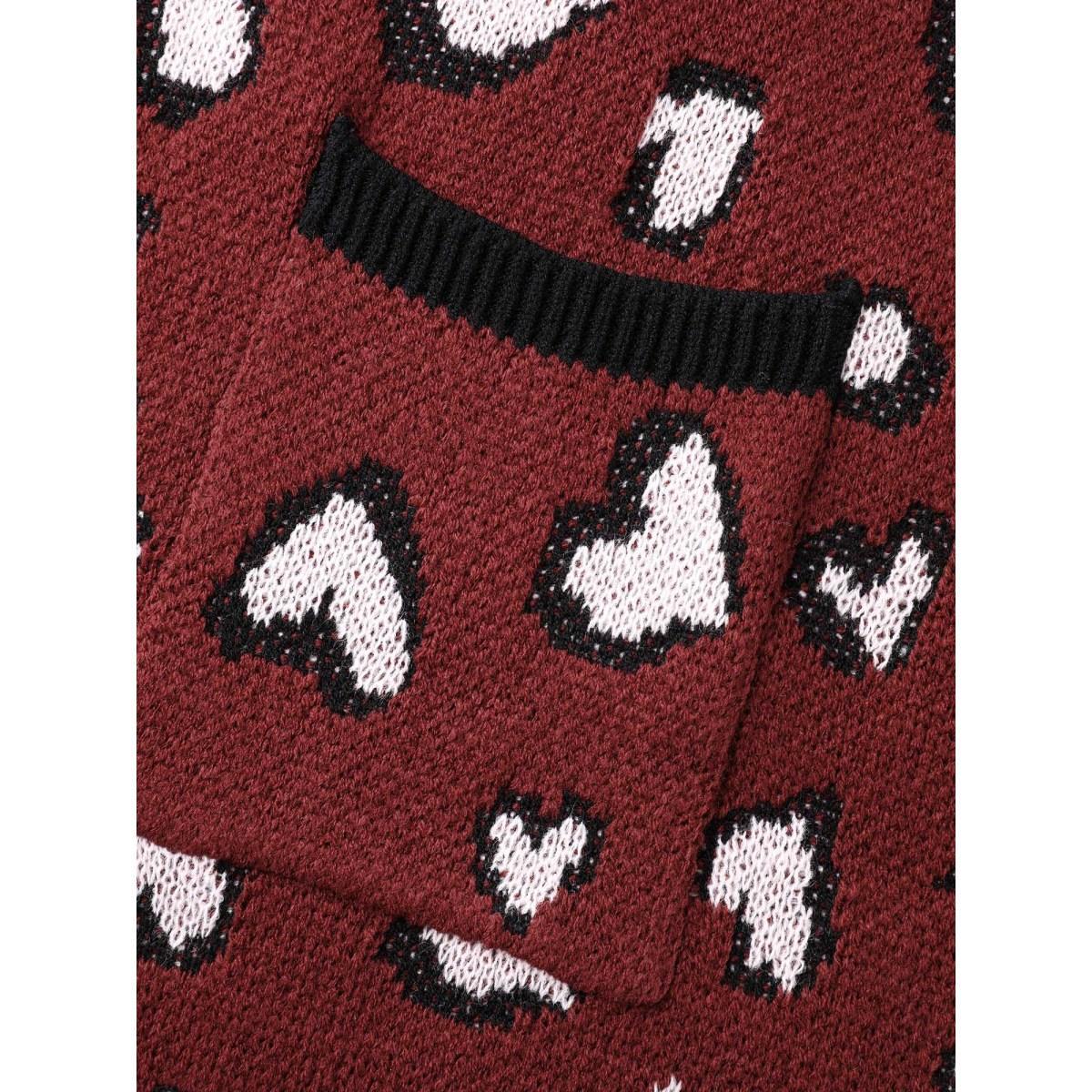 Plus Size Hearts All Over Open Front Contrast Cardigan Deepred Women Casual Loose Long Sleeve Everyday Cardigans BloomChic 12/L Product Image