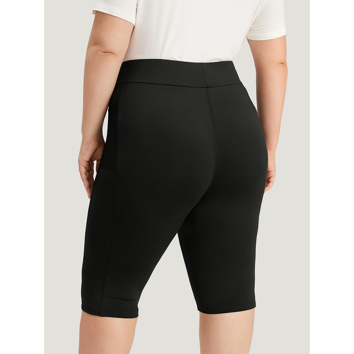 Plus Size Skinny Wideband Waist Mesh Patchwork Pocket Leggings Women Black Elegant High stretch Skinny High Rise Dailywear Leggings BloomChic 10/M Product Image