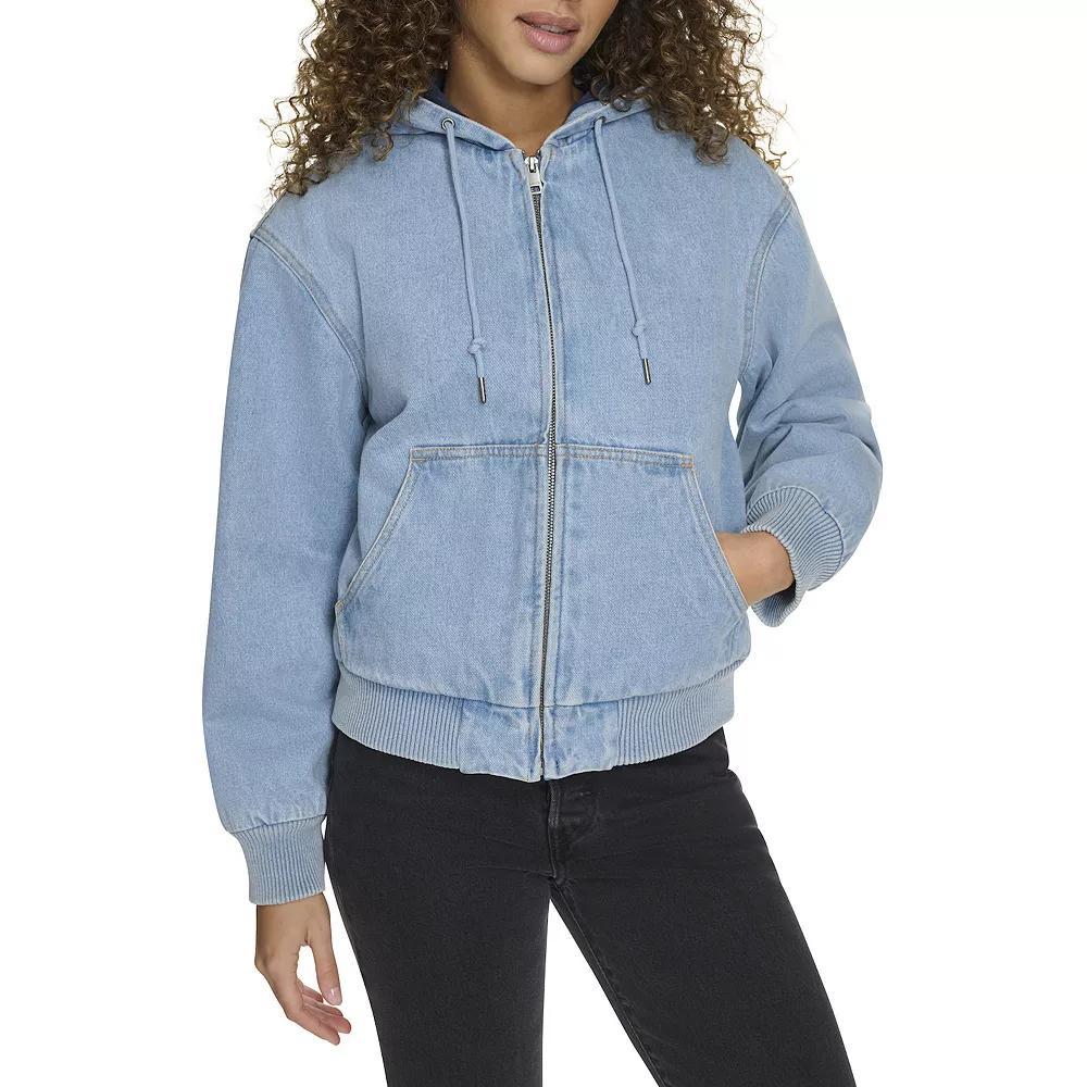 Women's Levi's® Quilted Lining Hoodie Bomber Jacket in Regular & Plus Size, Size: 2XL, Light Wash Blue Product Image