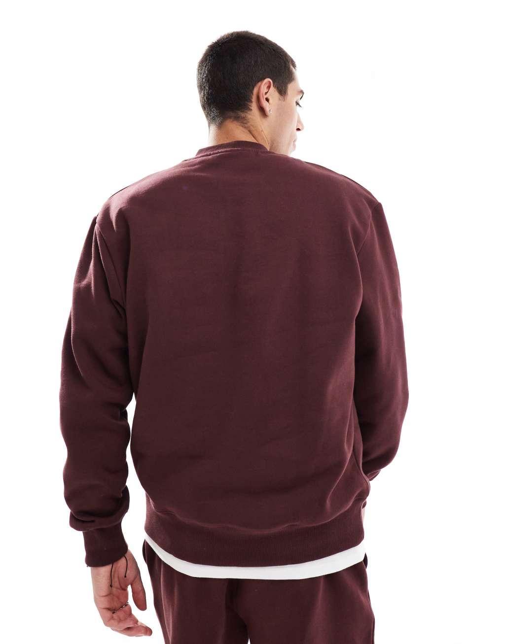 ASOS DESIGN premium heavyweight oversized sweatshirt 400gsm in burgundy Product Image