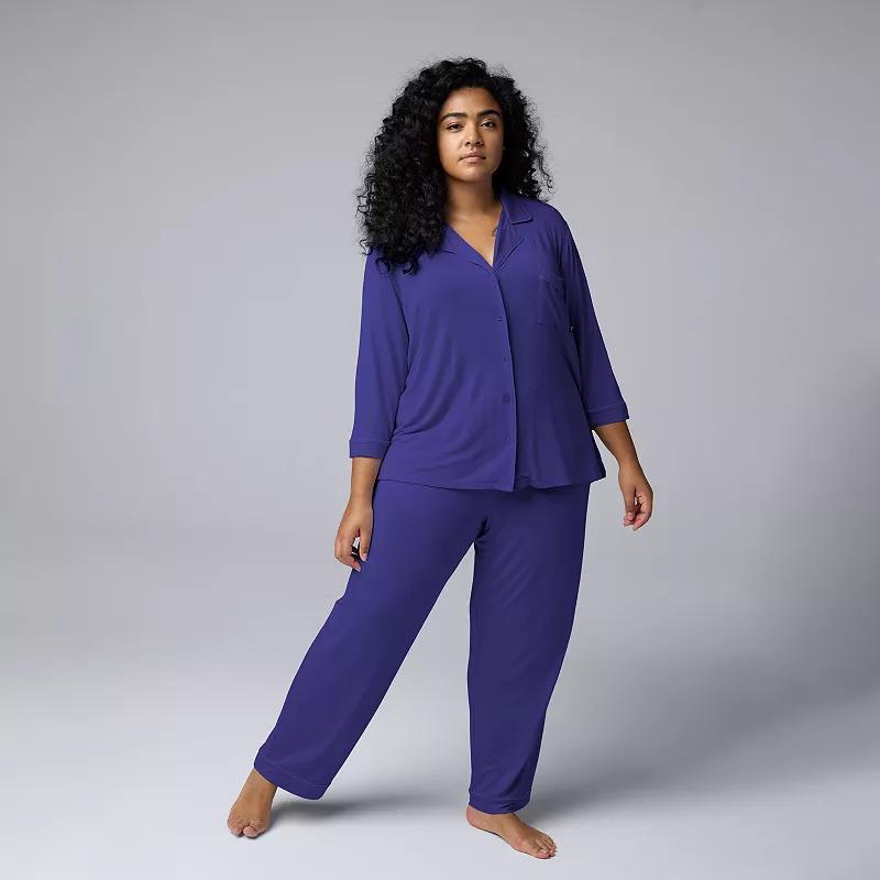 Plus Size Women's Simply Vera Vera Wang Basic Luxury Notch Pajama Set, Size: 3XL, Grey Heather Product Image