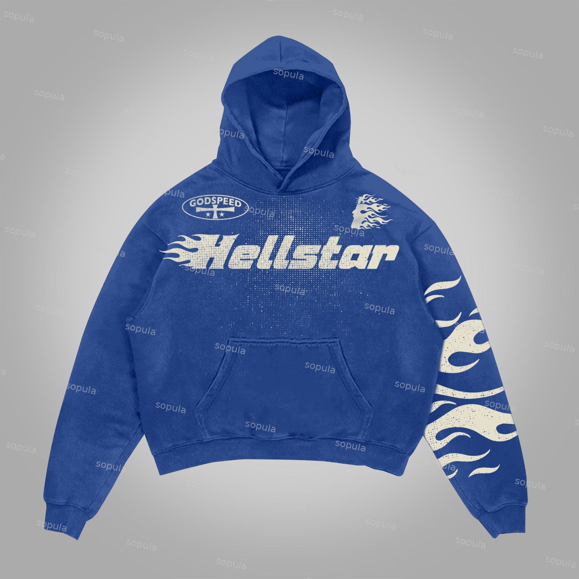 Sopula Hellstar Flame Jesus Silhouette Network Vintage Graphics Cotton Pocket Hoodie Product Image