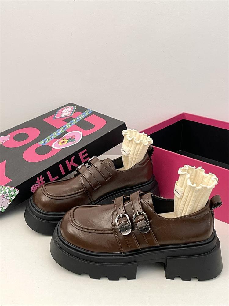 Buckled Platform Chunky Heel Loafers Product Image