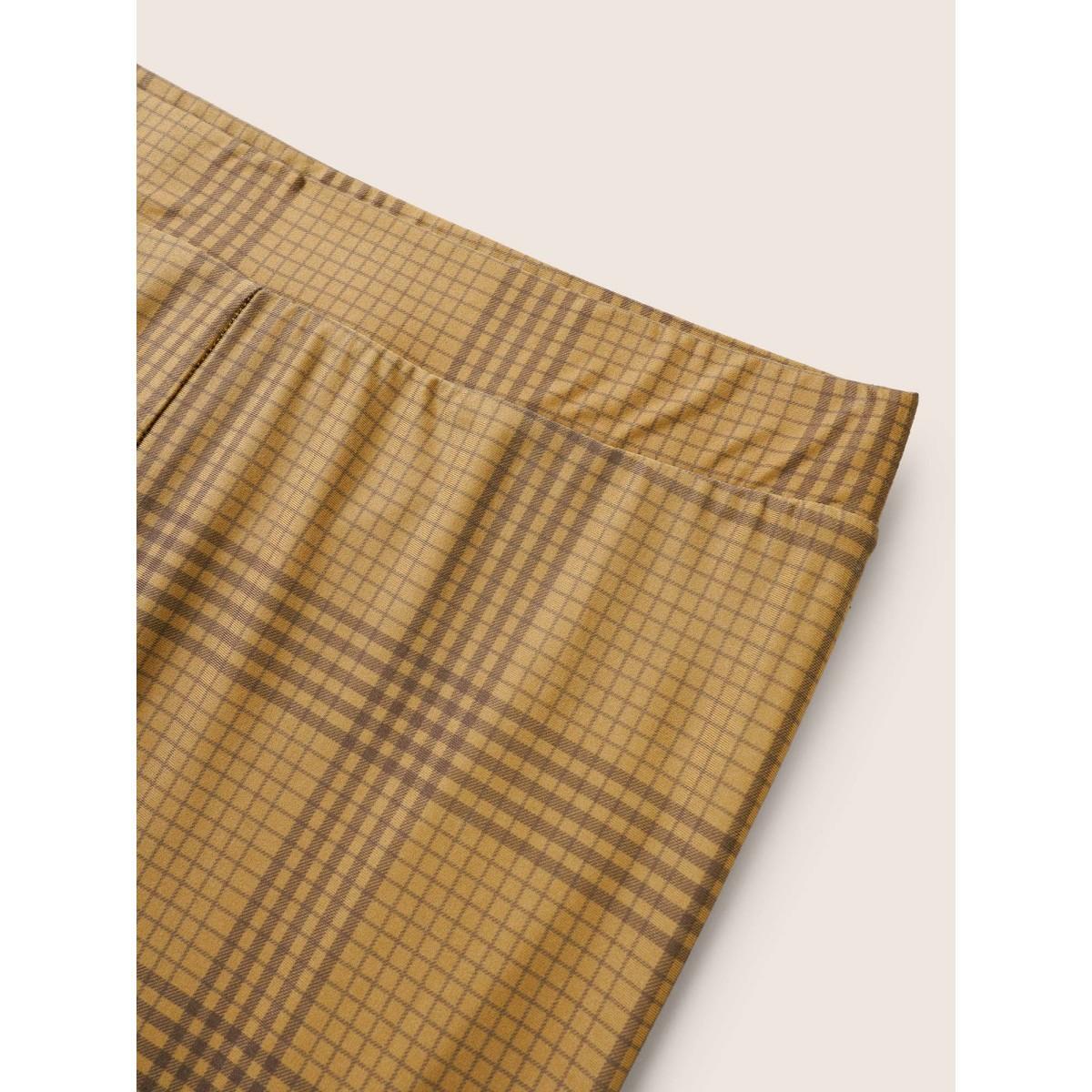 Plus Size Plaid Elastic Waist High Rise Skinny Leggings Women DarkBrown Casual High stretch Skinny High Rise Everyday Leggings BloomChic 26/4X Product Image