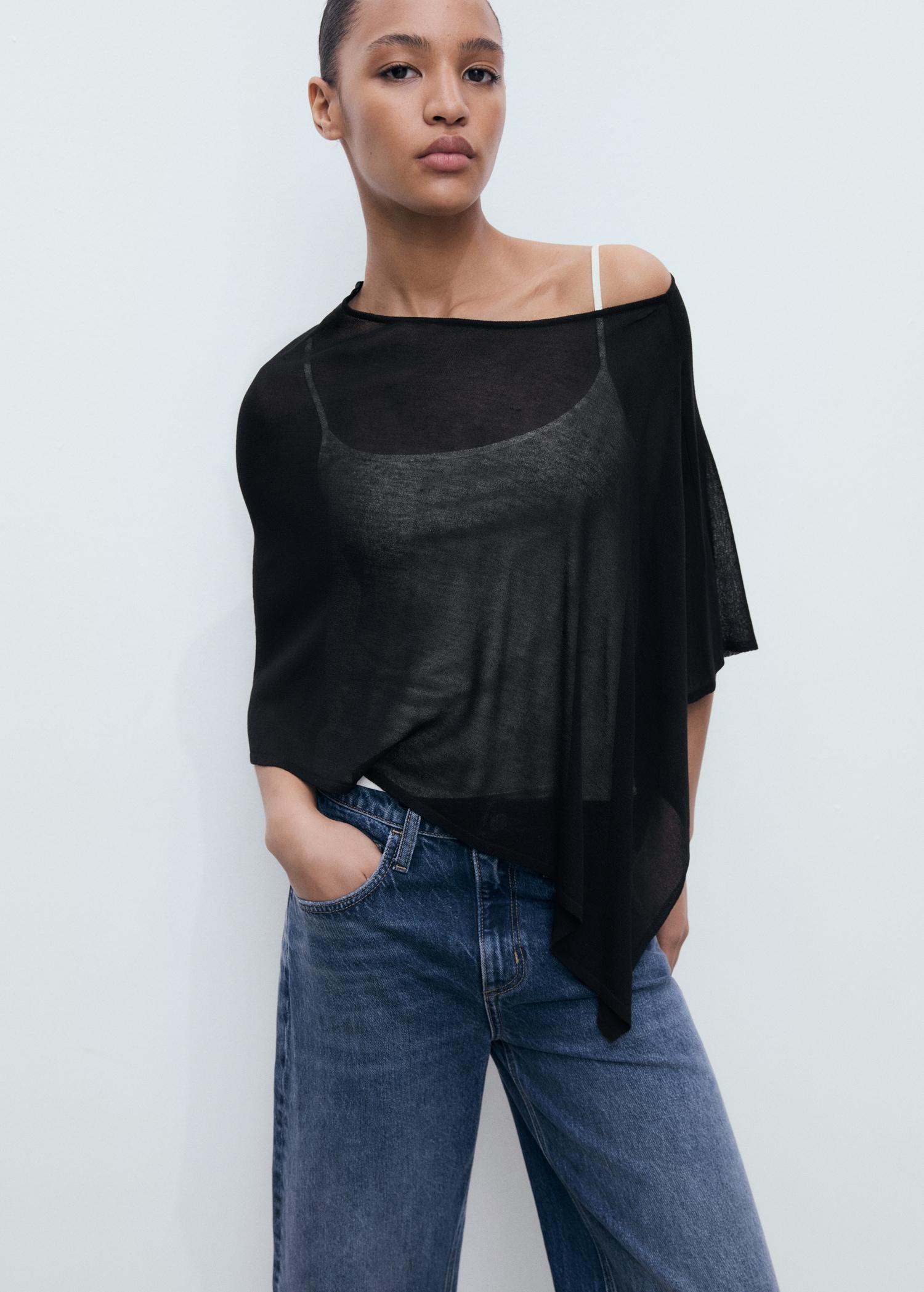 Asymmetrical knitted cape - Women | MANGO USA Product Image