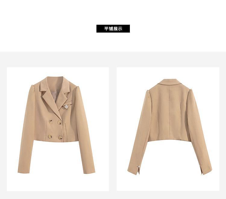 Set: Spaghetti Strap Plain Midi A-Line Dress + Crop Double-Breasted Blazer Product Image