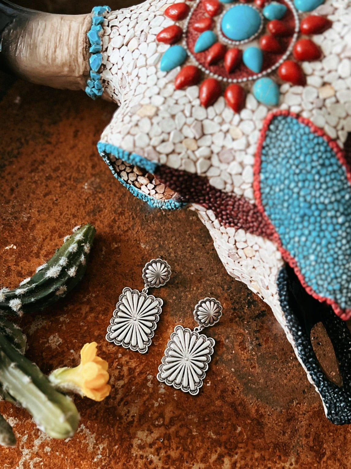 Big Western Style Post Concho Earrings Product Image