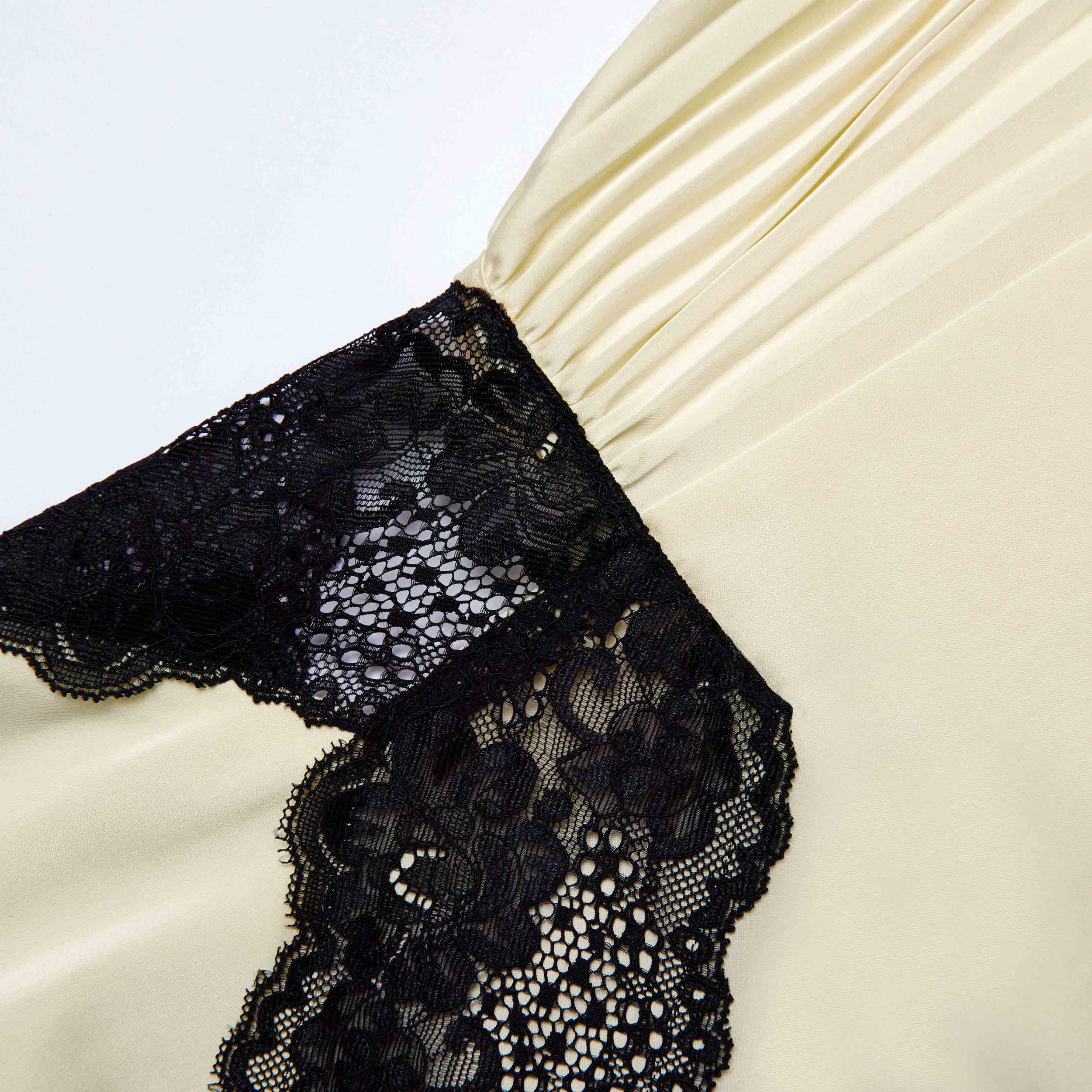 Yellow Satin Lace Maxi Dress Product Image