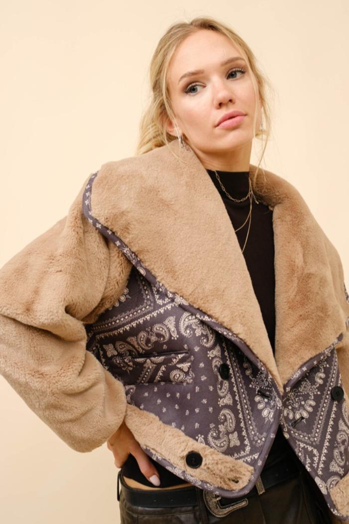 Bandana Fur Cropped Jacket Product Image