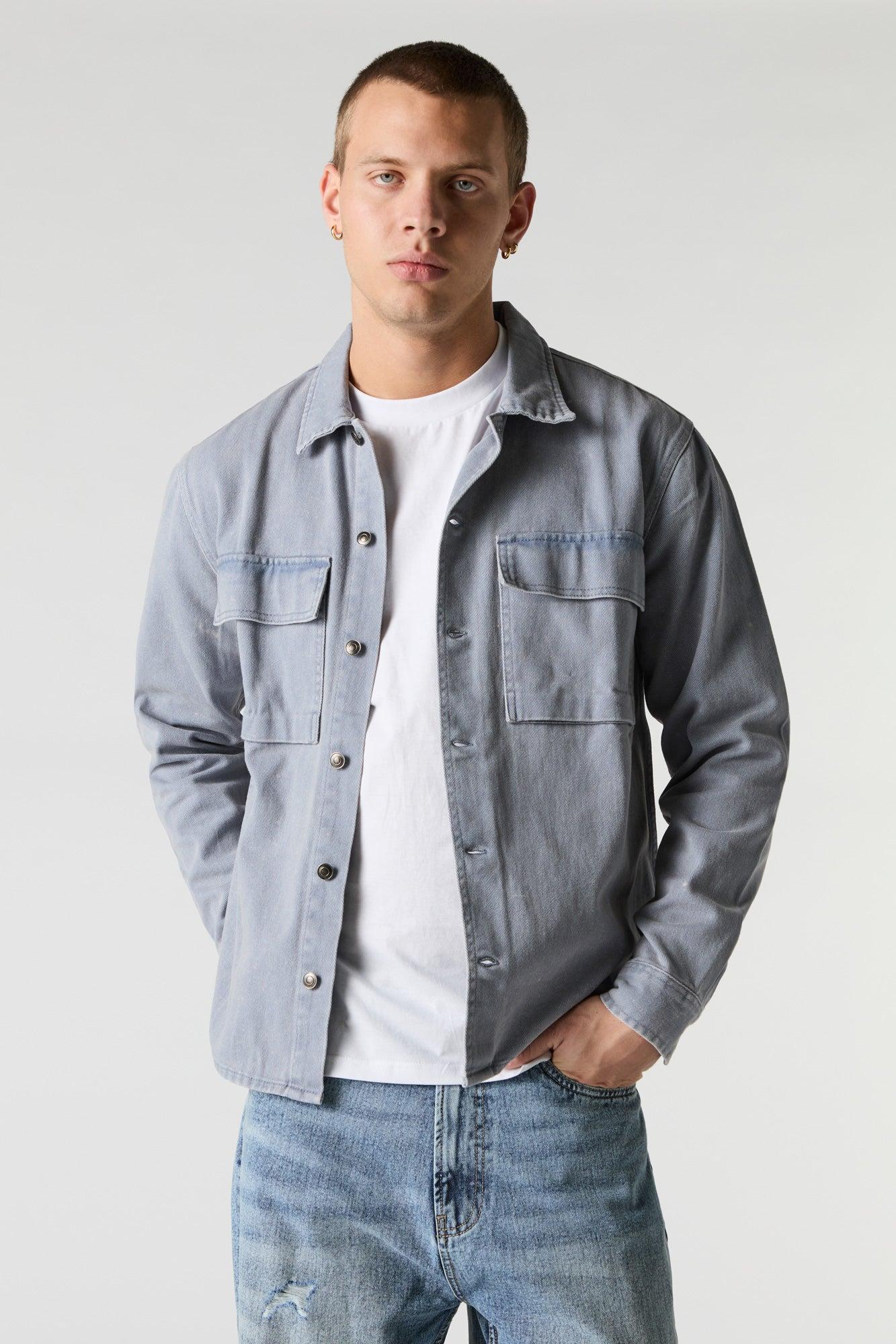 Denim Wash Collared Button-up Top Male Product Image