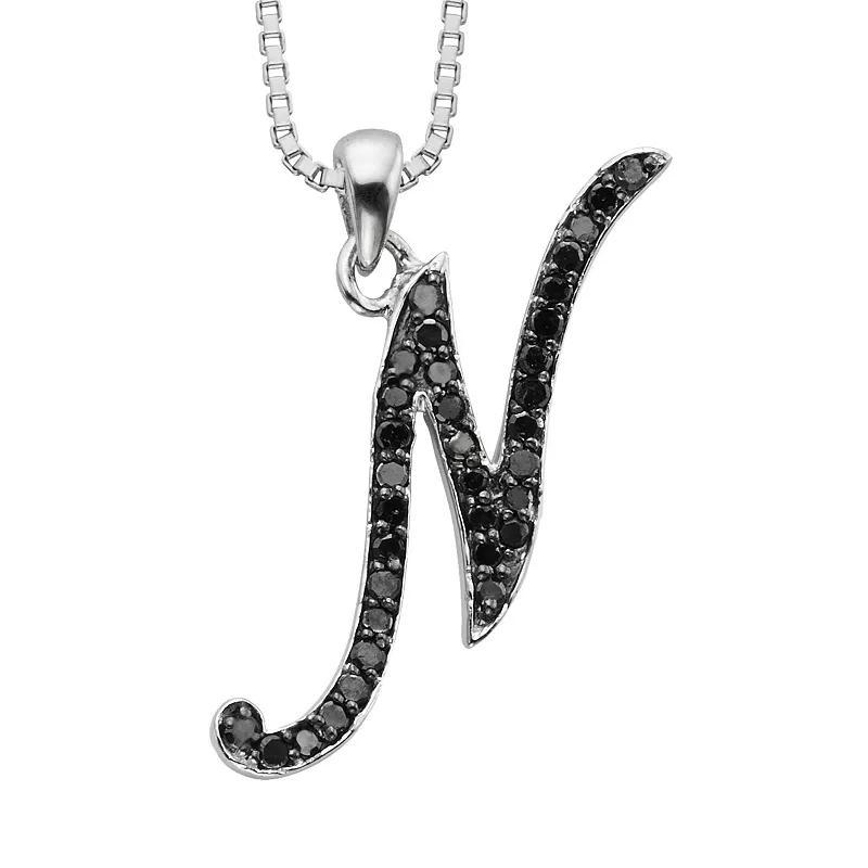 Jewelexcess Sterling Silver 1/4-ct. T.W. Black Diamond Initial Pendant, Women's, Size: 18", Q Product Image