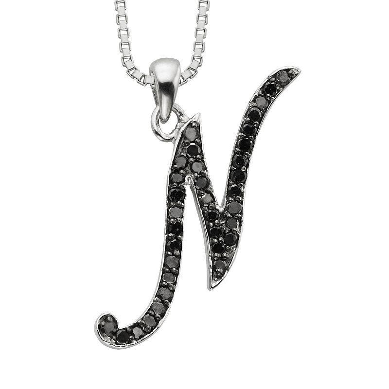 Jewelexcess Sterling Silver 1/4-ct. T.W. Black Diamond Initial Pendant, Women's, Size: 18", Q Product Image