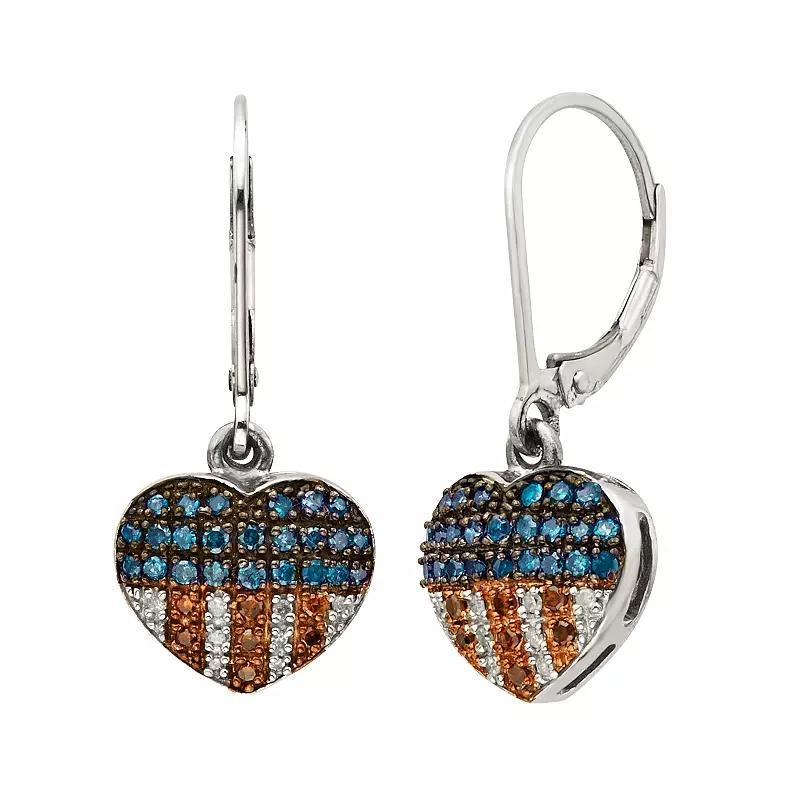 Jewelexcess Sterling Silver 1/4-ct. T.W. Red, White and Blue Diamond American Flag Heart Drop Earrings, Womens, Multicolor Product Image