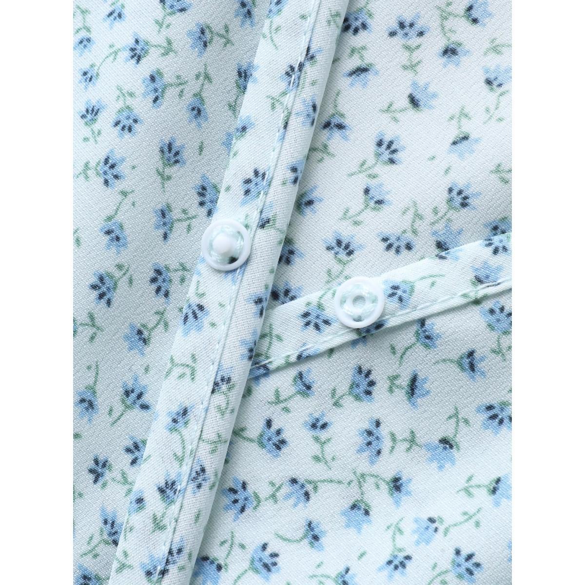 Plus Size Floral Print Slit Belted Maxi Dress LightBlue Women Overlap Collar Cap Sleeve Curvy BloomChic 12/L Product Image