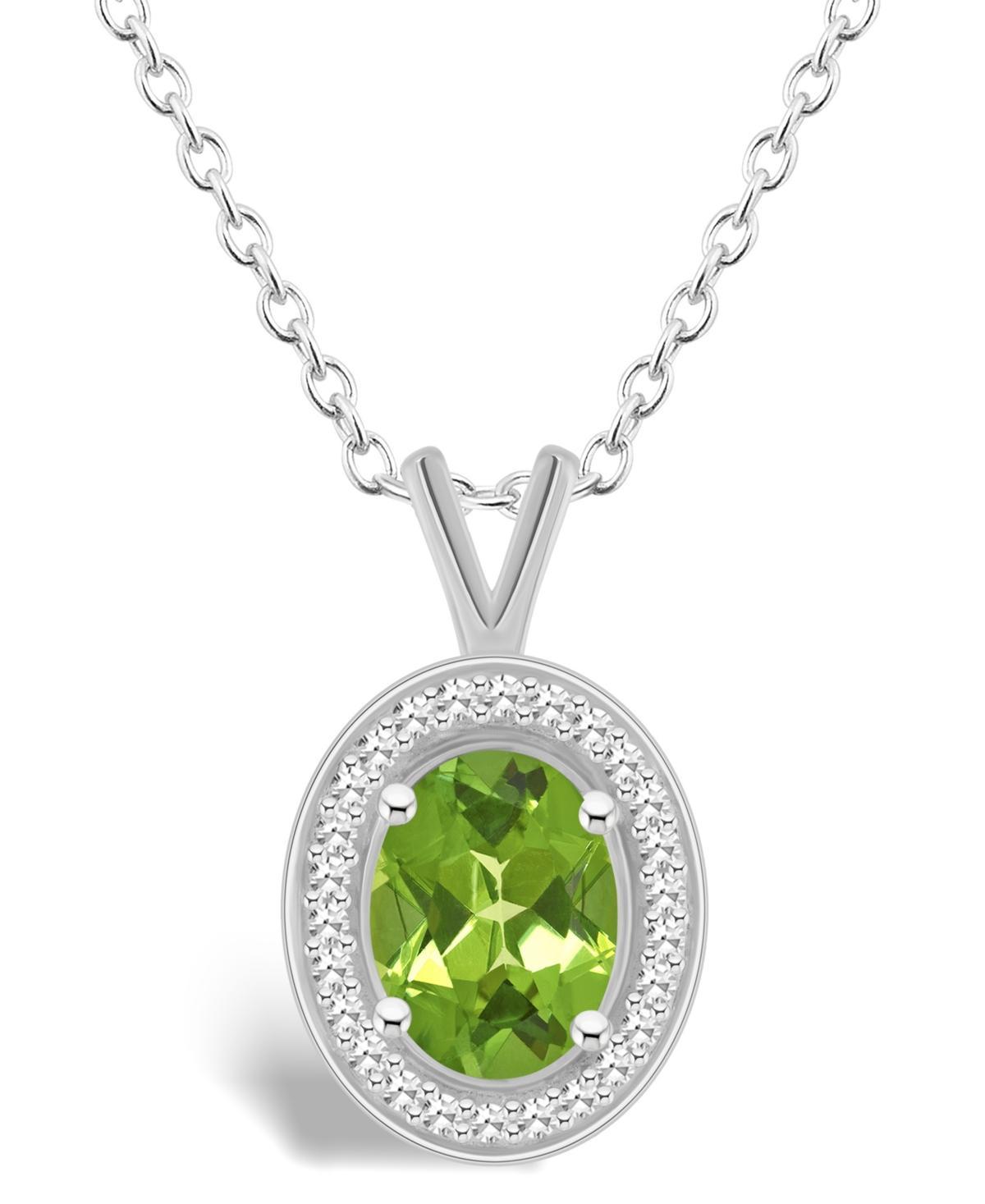 Celebration Gems Sterling Silver Emerald Cut Gemstone & 1/8 Carat T.W. Diamond Halo Pendant Necklace, Women's, Size: 18", Peridot Product Image