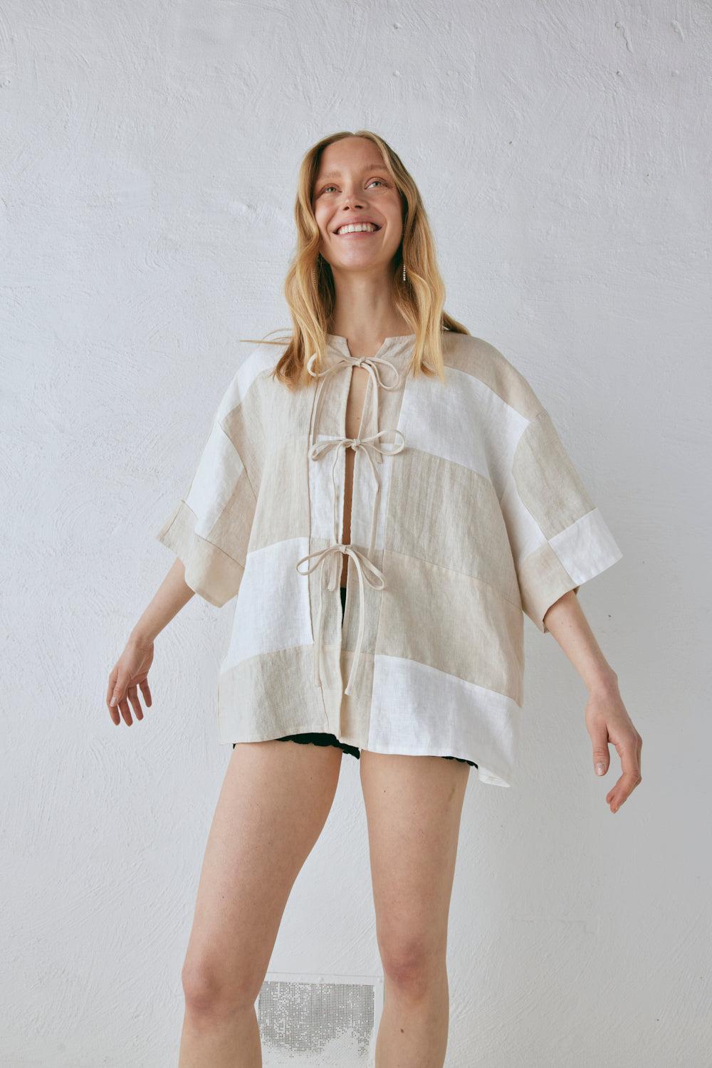 Naomi Linen Smock Top Natural Product Image