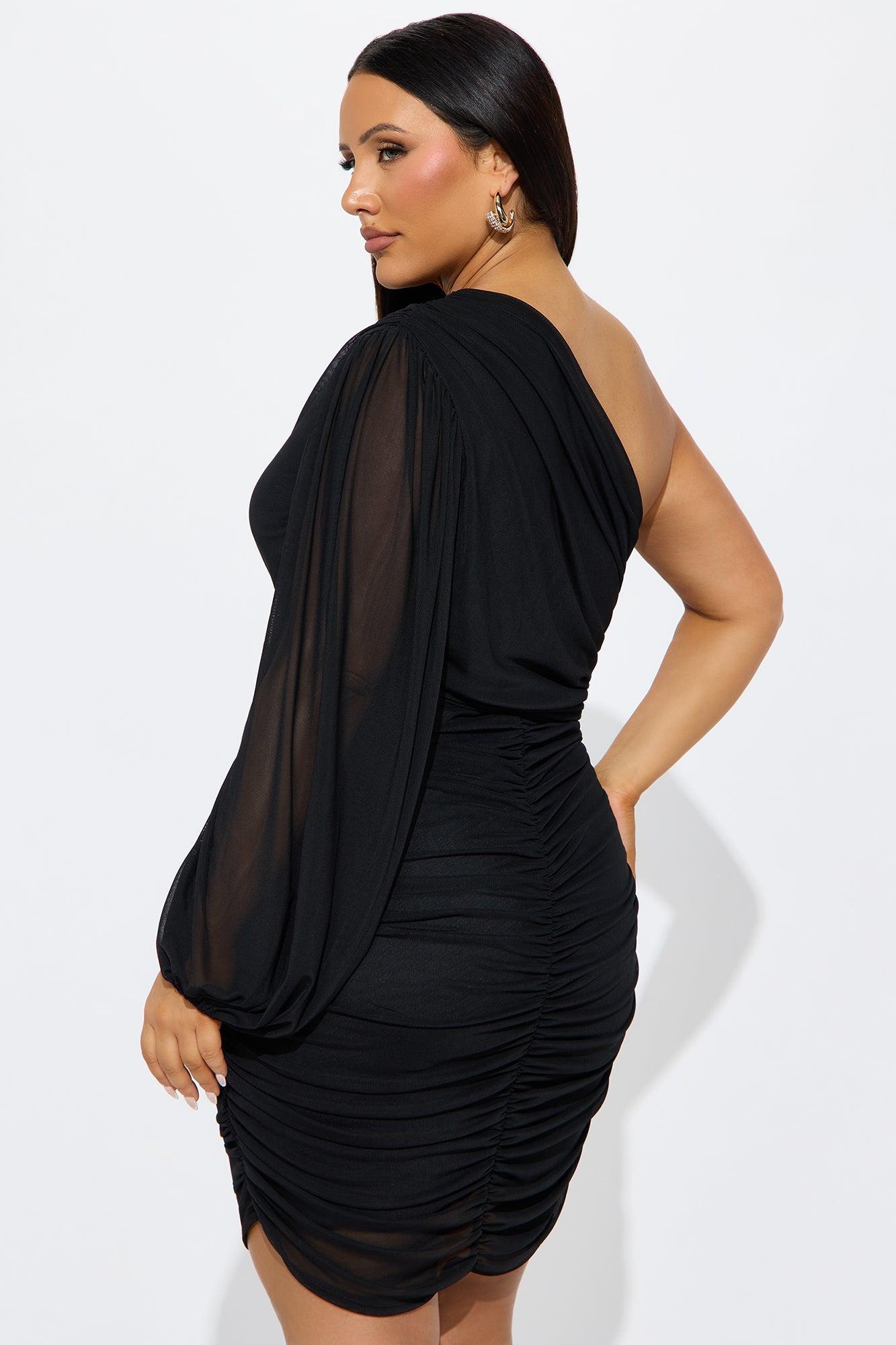 Ashley One Shoulder Mesh Mini Dress - Black Product Image