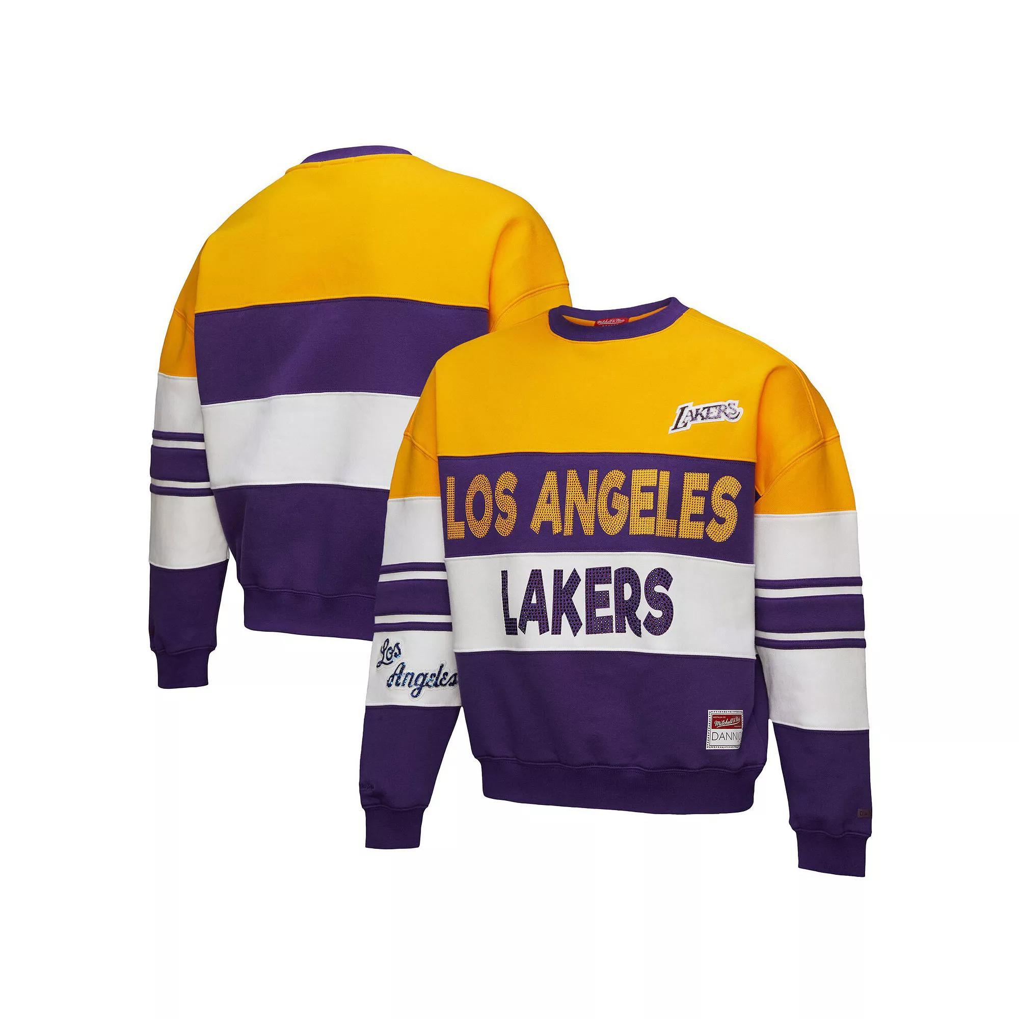 Women's Mitchell & Ness x DANNIJO  Gold/Purple Los Angeles Lakers  Blocked Pullover Sweatshirt, Size: Large Product Image