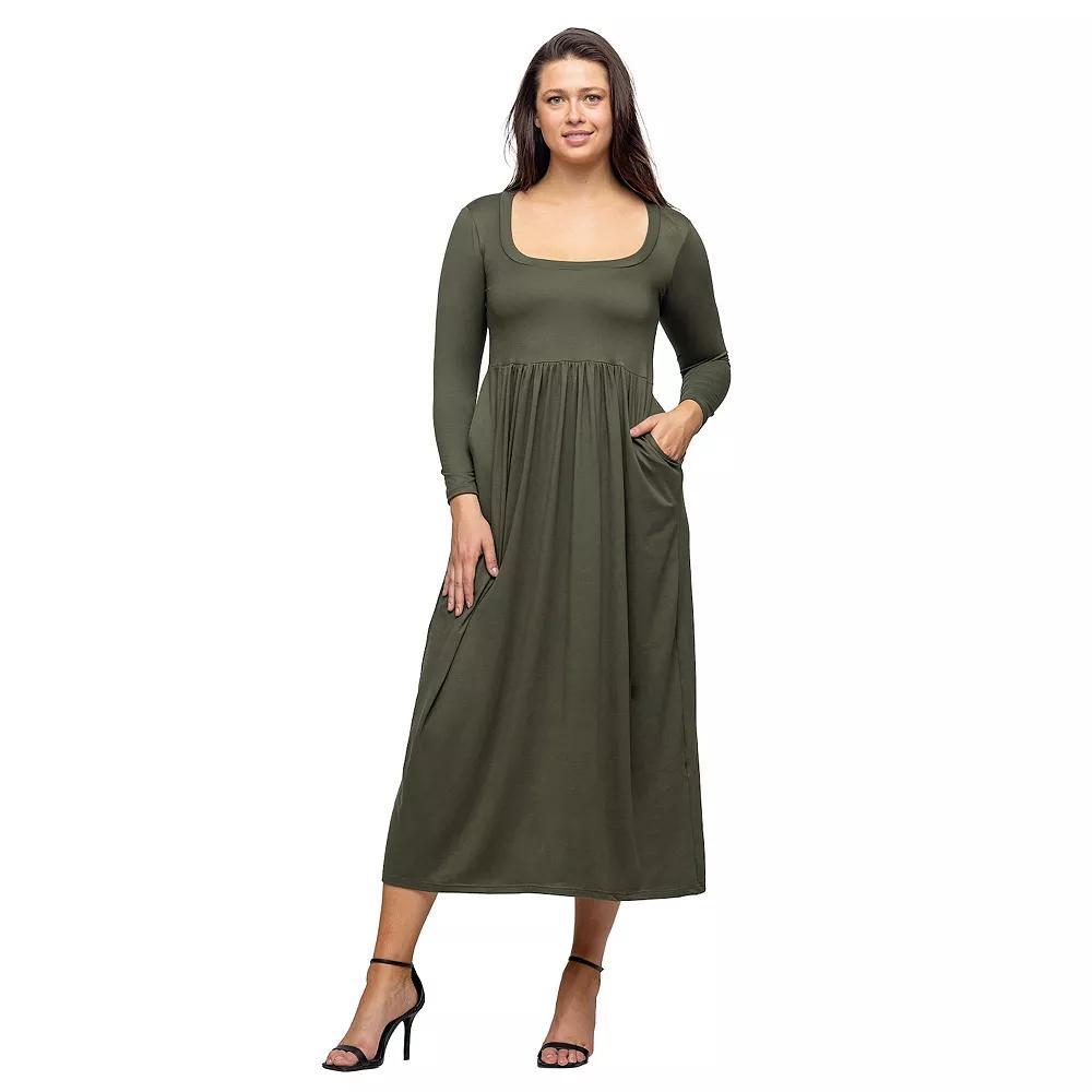 Women's 24Seven Comfort Apparel Long Sleeve Empire Waist Pocket Maxi Dress, Size: Small, Blue Product Image