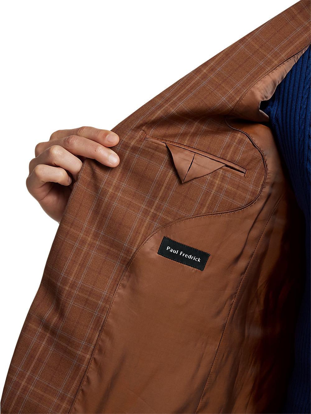 Wool Plaid Single Breasted Peak Lapel Sport Coat - Copper Plaid Product Image