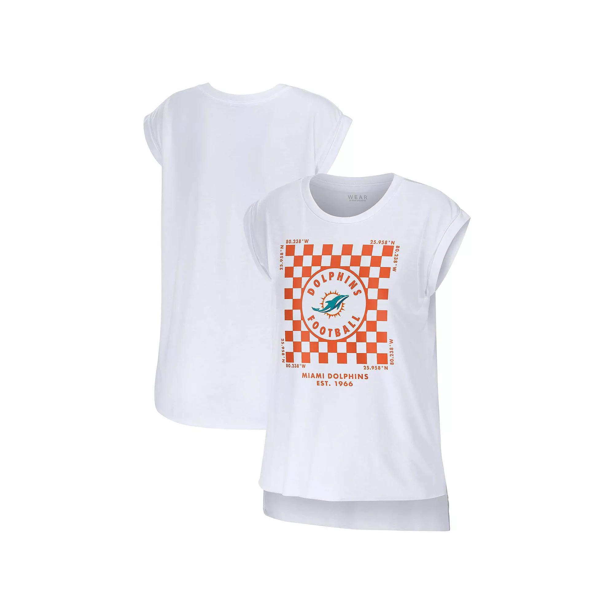 Women's WEAR by Erin Andrews White Miami Dolphins Checker Muscle Tank Top, Size: Medium Product Image