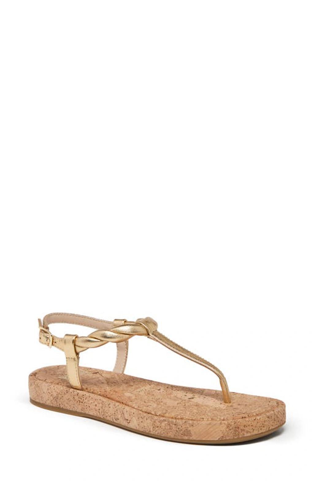 PAIGE Dawn Metallic Leather Cork Thong Sandals In Gold Product Image