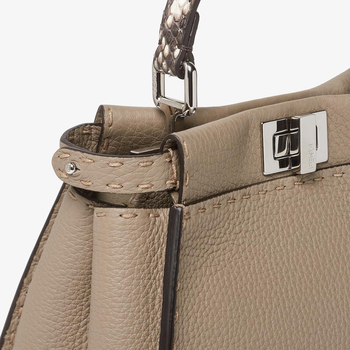 Peekaboo MiniDove gray Selleria bag with 1048 hand-sewn topstitches Product Image