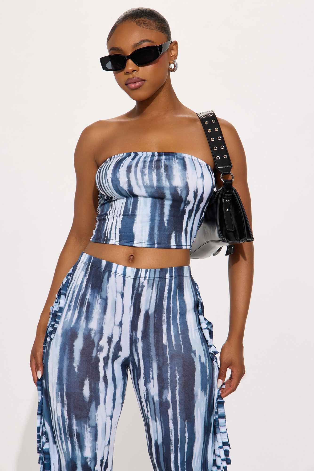 Off The Fringe Strapless Pant Set - Blue/combo Product Image