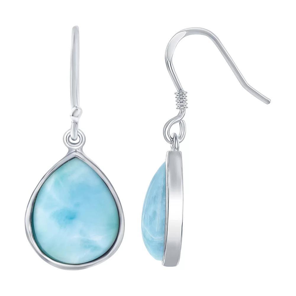 Sterling Silver Teardrop Larimar Earrings, Women's Product Image