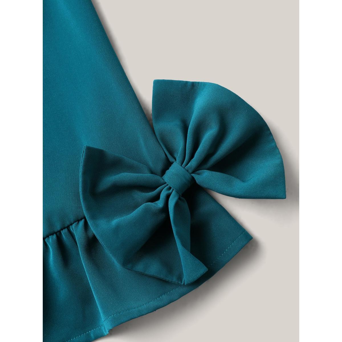 Plus Size Aegean Ruffled 3D Bow Detail Solid Blouse Women Half Sleeve V-neck Everyday-Casual Blouses BloomChic 14-16/1X Product Image