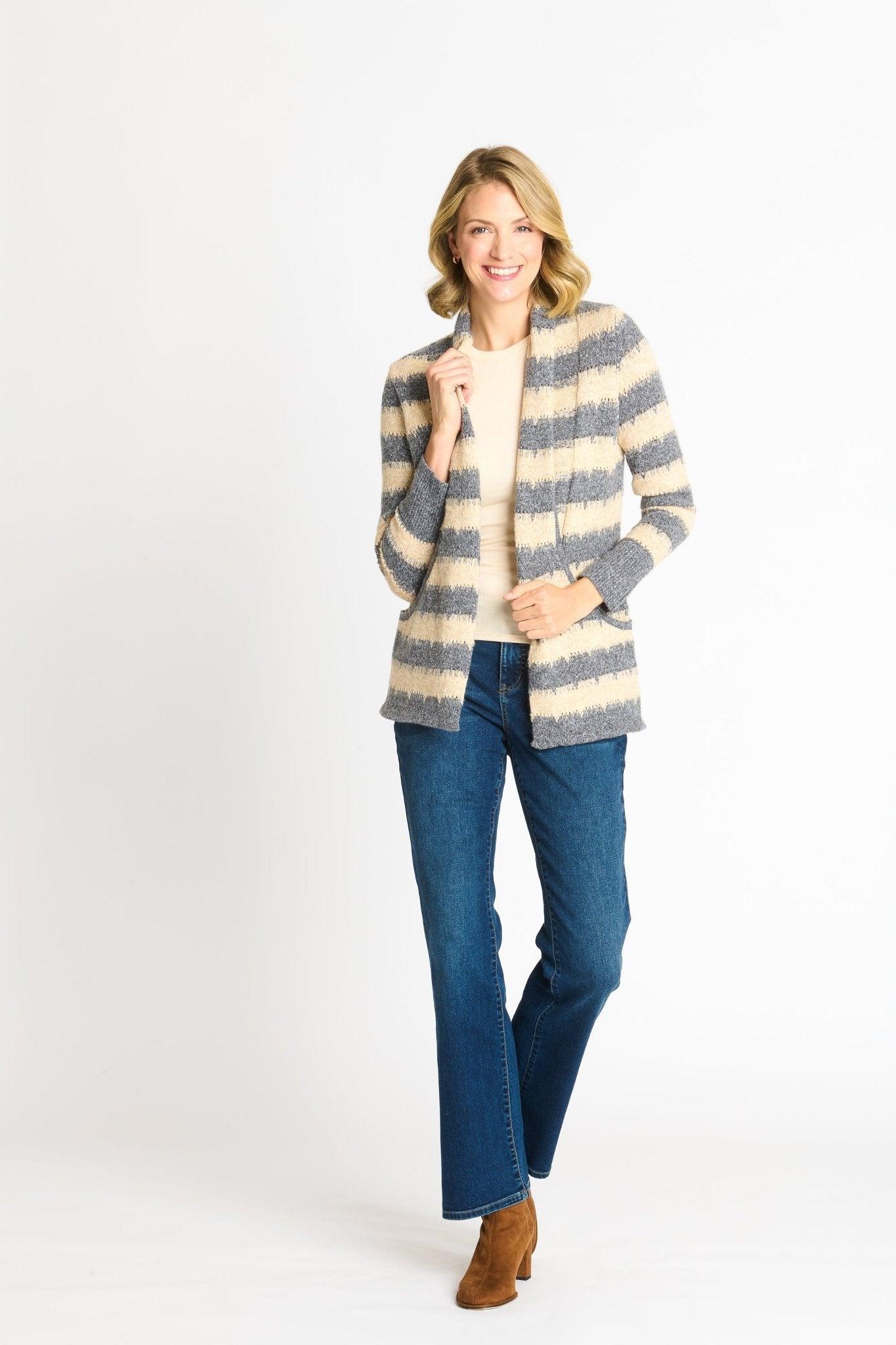Wave Stripe J-Pocket Cardigan Sweater, Light Heather Product Image