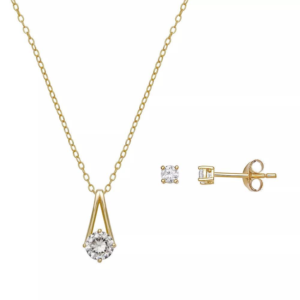 PRIMROSE Sterling Silver Cubic Zirconia Drop Pendant Necklace & Stud Earring Set, Women's, Yellow Gold Sterling Product Image