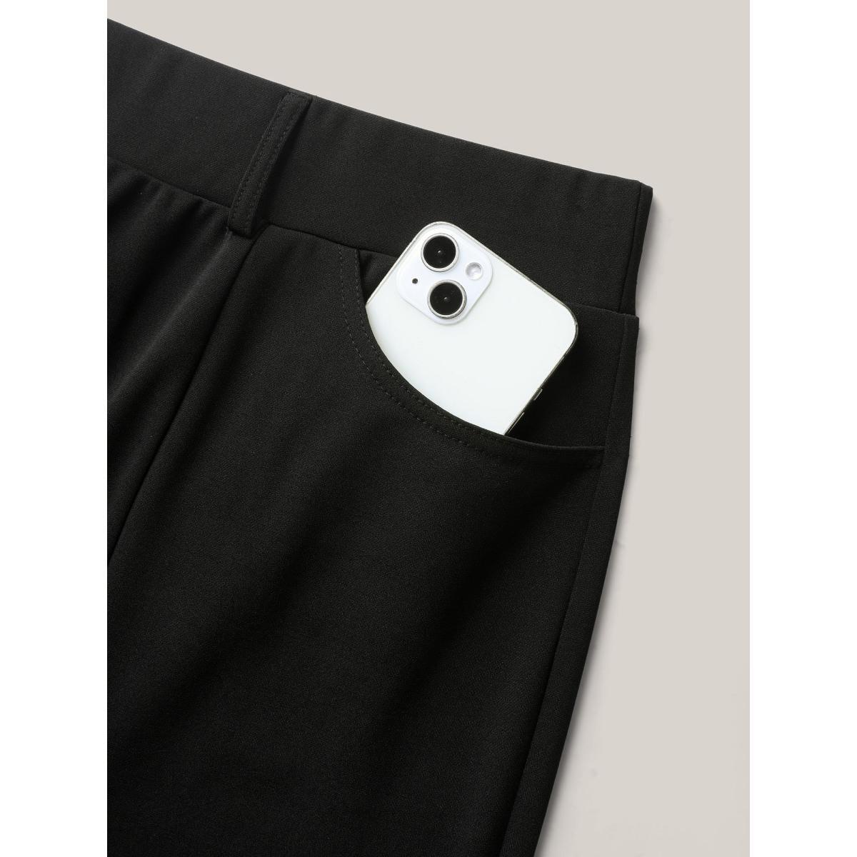 Plus Size Seamed Split Hem Straight-Leg Pants Women Black At the Office Straight Leg Mid Rise Work Pants BloomChic 26/4X Product Image